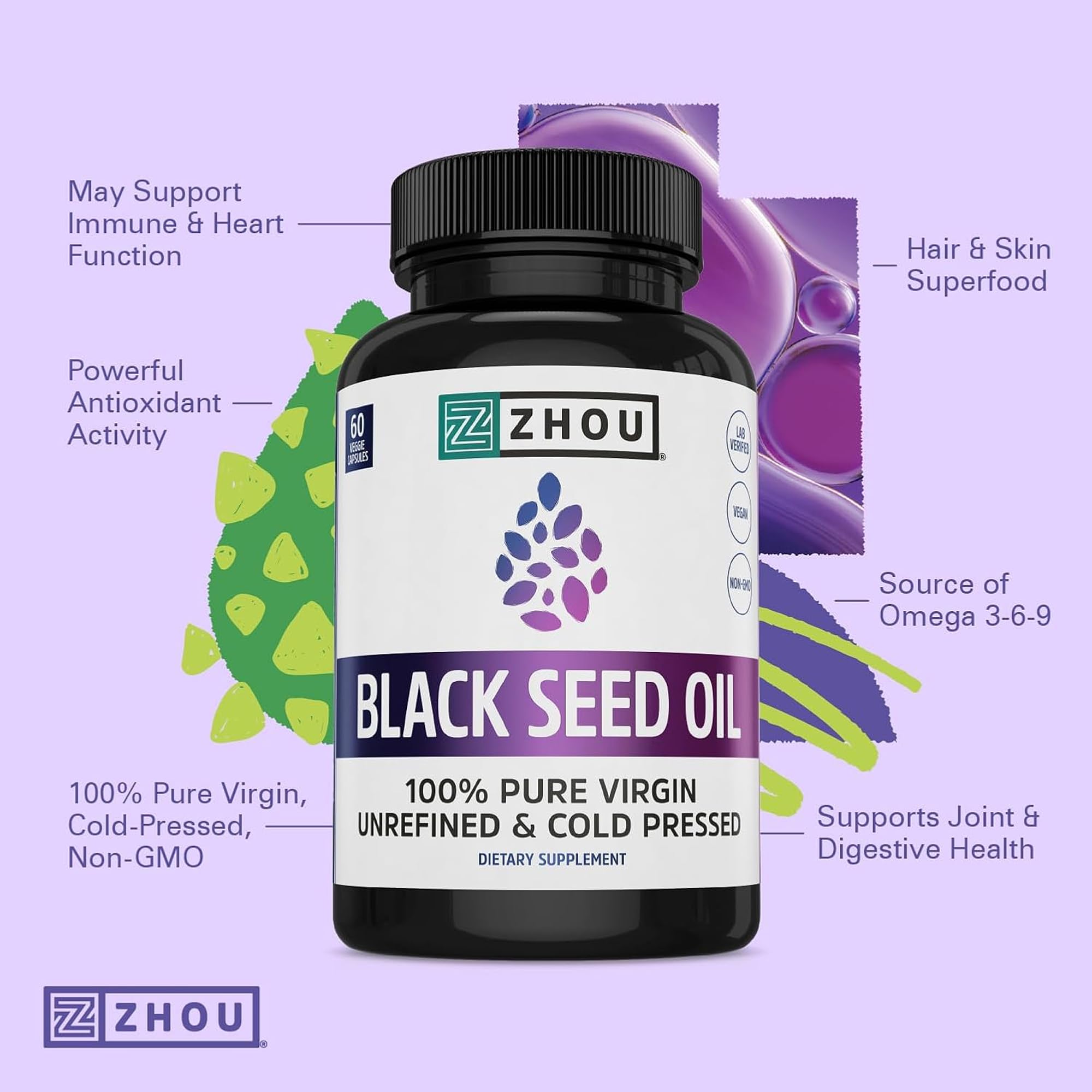 ZHOU Black Seed Oil & Capsules – Pure Nigella Sativa, Cold Pressed, 8 oz + 60 Capsules