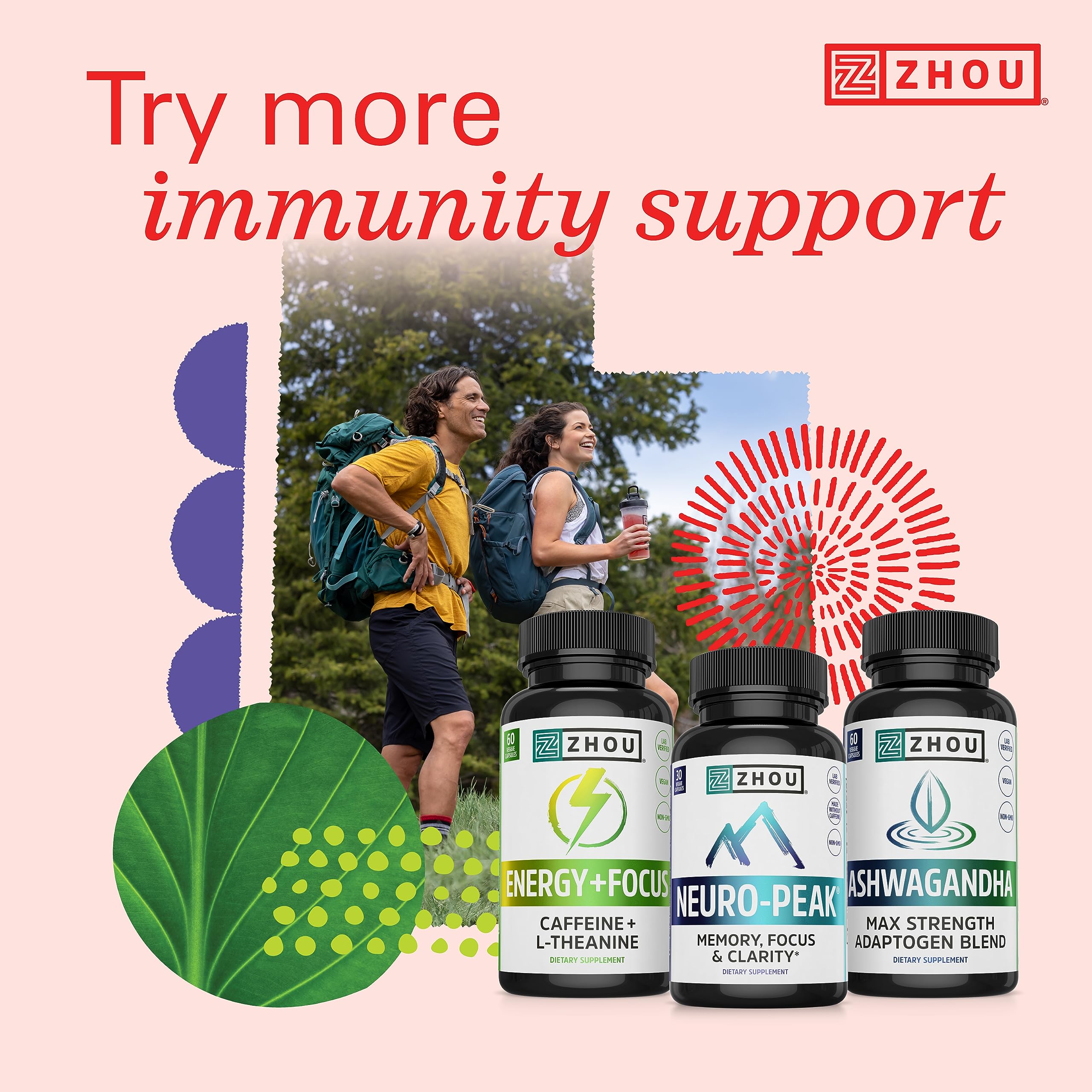 ZHOU Thyroid Support - Thyroid Supplement for Women & Men | Zinc, Iodine, Selenium, Ashwagandha | 60 Veggie Capsules