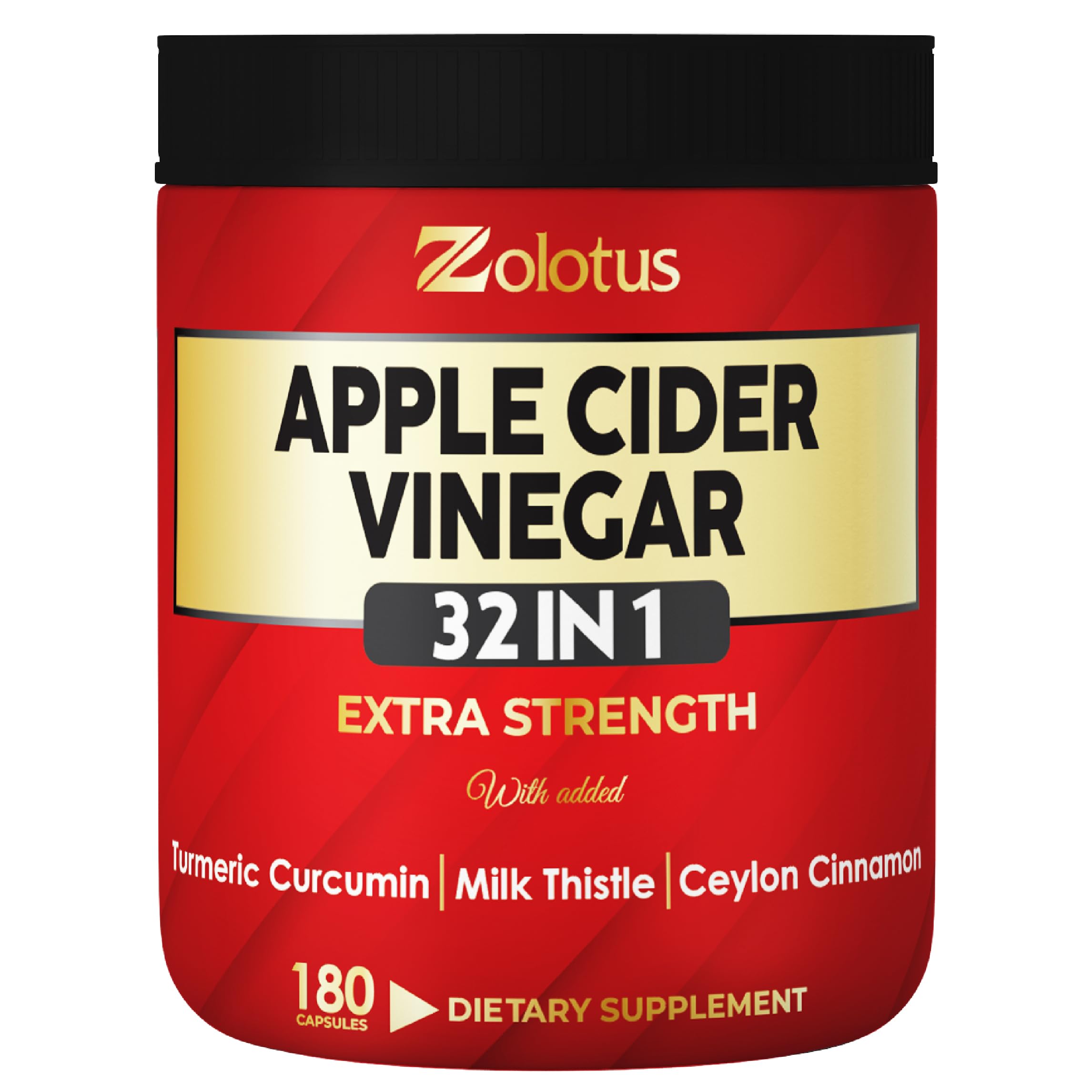 Zolotus 32-in-1 Apple Cider Vinegar Capsules with Turmeric, Cinnamon, Milk Thistle, Elderberry & Quercetin – Supports Digestion & Immune Health (180 Capsules)