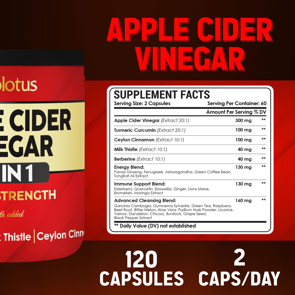 Zolotus 32-in-1 Apple Cider Vinegar Capsules | Turmeric, Cinnamon & Immune Support | 120 Caps