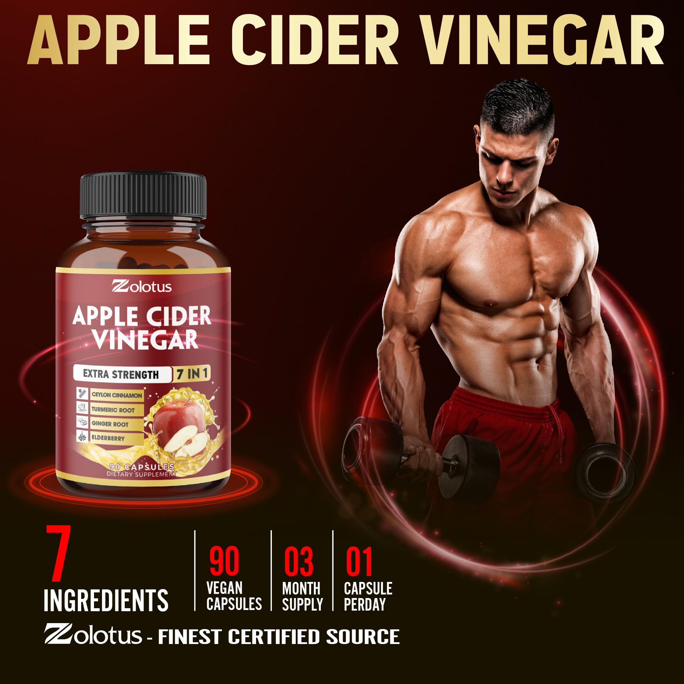Zolotus 7-in-1 Apple Cider Vinegar Capsules, 3-Month Supply
