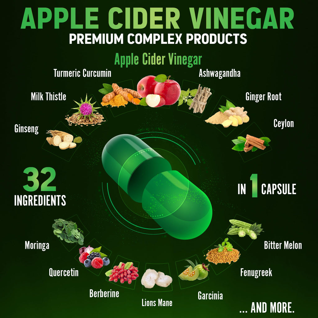 Zolotus Apple Cider Vinegar Capsules 32in1 - 60 Caps (2 Packs) with Turmeric Cinnamon Milk Thistle